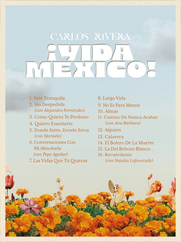 Canciones del nuevo disco de Carlos Rivera, "Vida México" / Créditos: Instagram Carlos Rivera