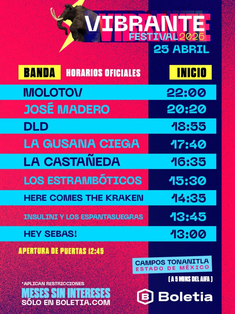 Horarios confirmados del Vibrante Festival / Créditos: Instagram Vibrante Festival. 