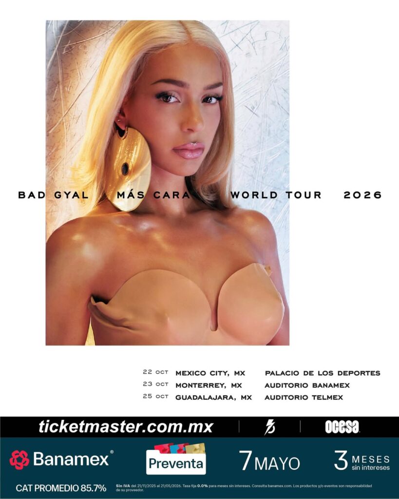 Bad Gyal anunció 3 fechas en México como parte de su gira mundial / Créditos: Instagram OCESA. 