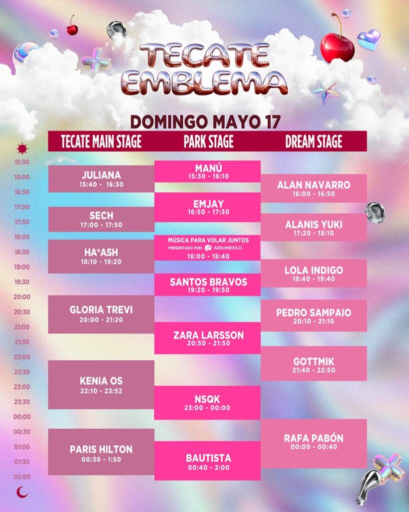 Horarios Domingo Tecate Emblema 2026 / Créditos: Instagram Tecate Emblema