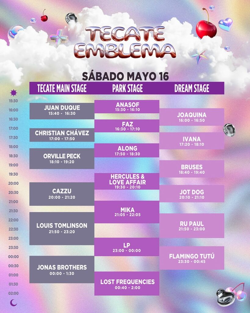 Horarios Sábado Tecate Emblema 2026 / Créditos: Instagram Tecate Emblema